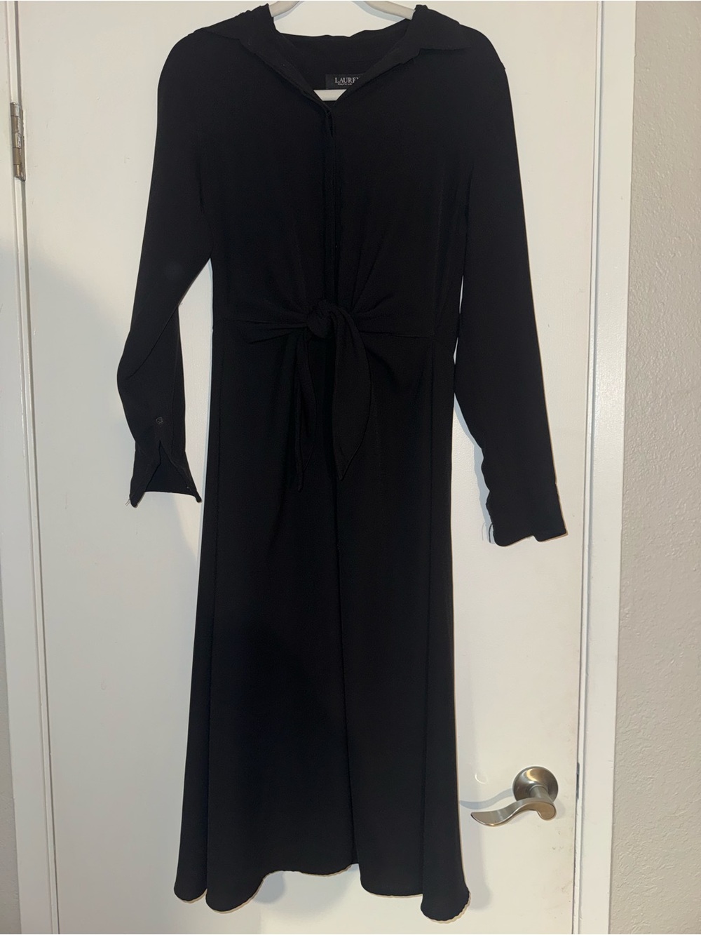 Ralph Lauren Black Long-Sleeve Tie-Front Midi Dress